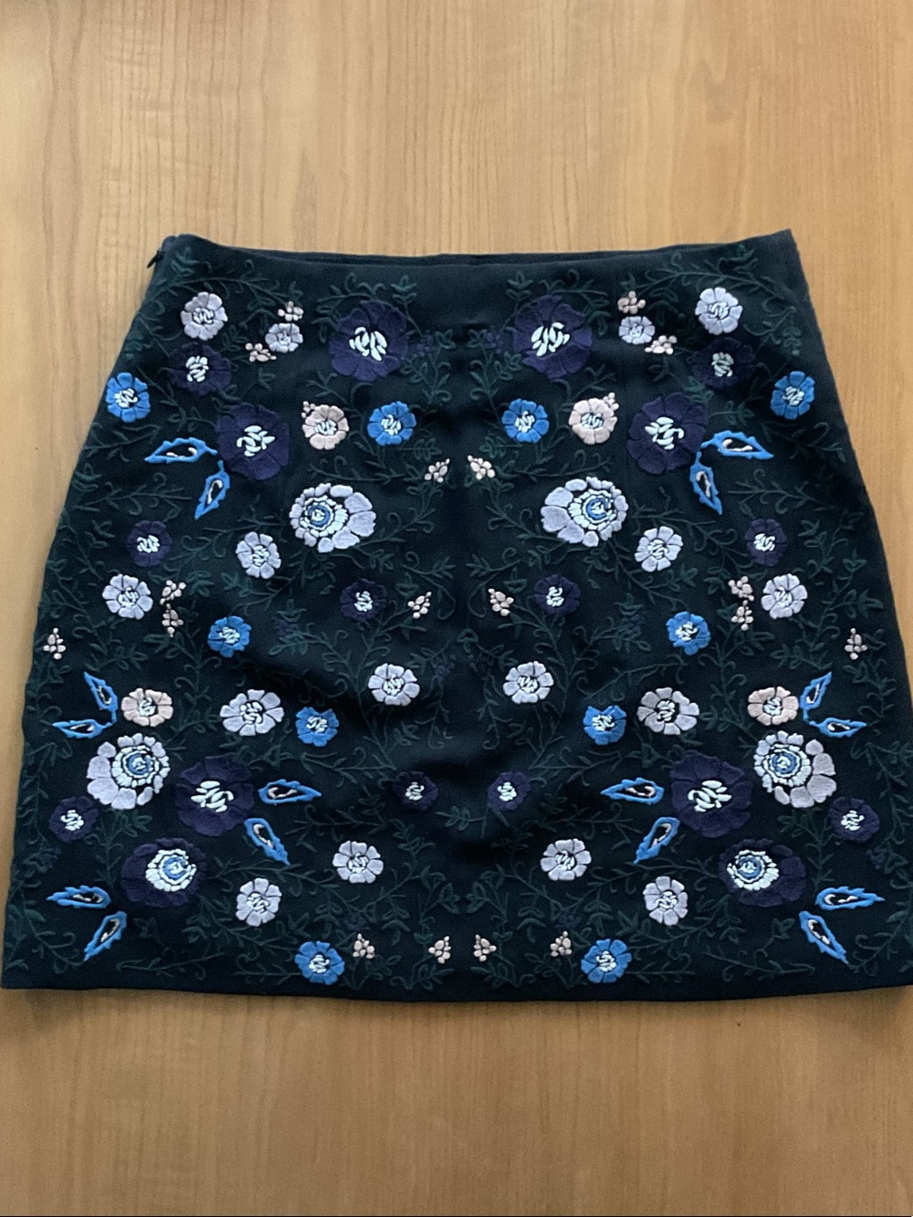 Club Monaco Black Mini Skirt with Blue, White & Lavender Floral Embroidery - Picture 3 of 4
